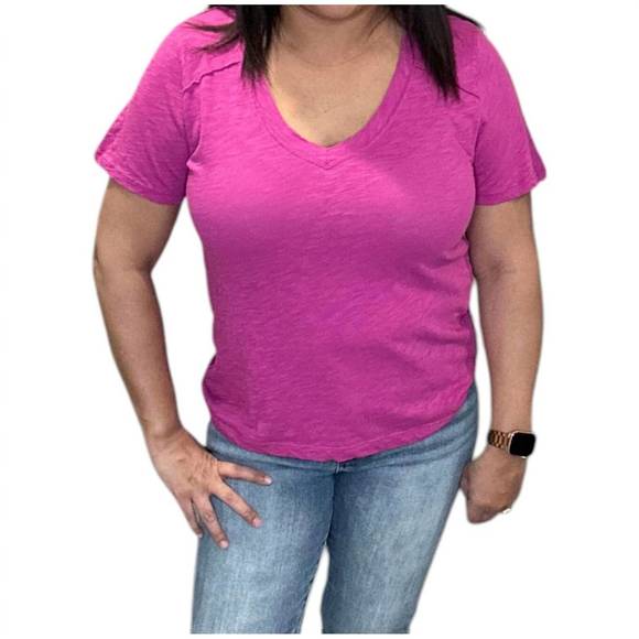 NEW BOBI shoulder seam v neck tee shirt in petunia - Picture 1 of 3